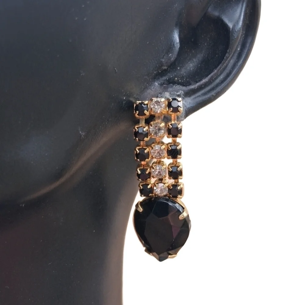 Glamorous Black & White Crystal Dangle Earrings | Formal or Evening Wear